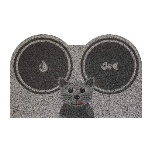 Idea Podložka na krmení Kočka rohožka šedá 60 x 40 cm