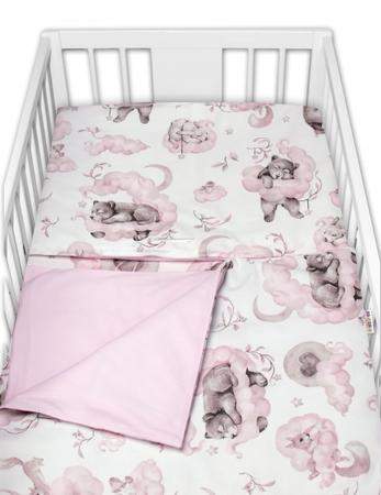 2-dílné bavlněné povlečení Baby Nellys, Zvířátka na mráčku, růžová/bílá, vel. 120x90