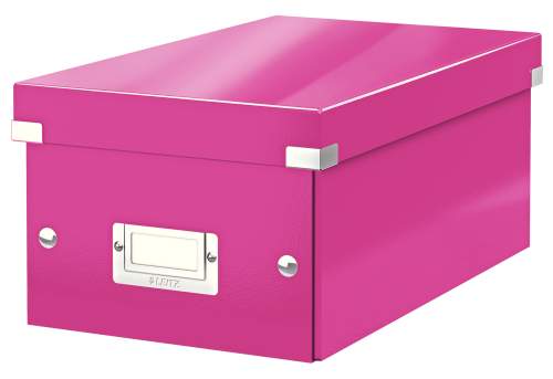 Růžová úložná krabice s víkem Leitz DVD Disc, délka 35 cm