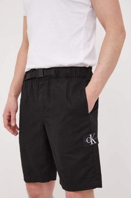 Šortky ze směsi lnu Calvin Klein Jeans černá barva