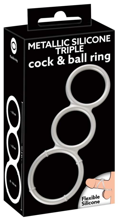 You2Toys - metal effect triple silicone penis and testicle ring (silver)
