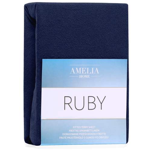 Námořnicky modré elastické prostěradlo s vysokým podílem bavlny AmeliaHome Ruby, 160/180 x 200 cm