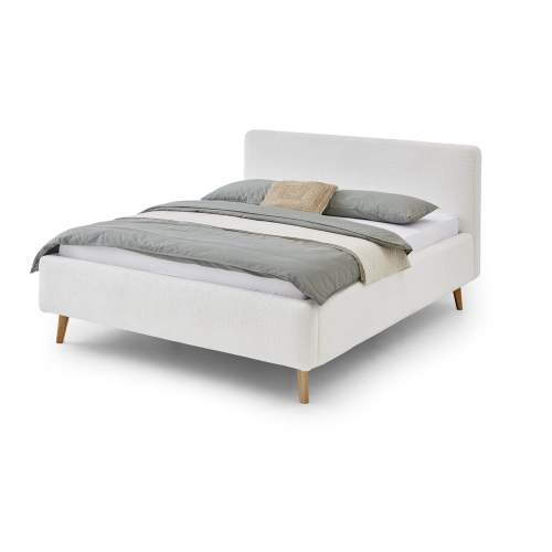 Bílá látková bouclé dvoulůžková postel Meise Möbel Mattis 160 x 200 cm s úložným prostorem