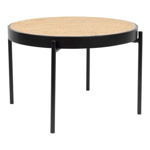 Černý dřevěný konferenční stolek ZUIVER SPIKE 65 cm s ratanovým výpletem