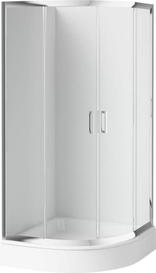 Deante Funkia, čtvrtkruhový sprchový kout s posuvnými dveřmi 90x90 cm, výška 185cm, 5mm čiré sklo, chromový profil, KYP_051K