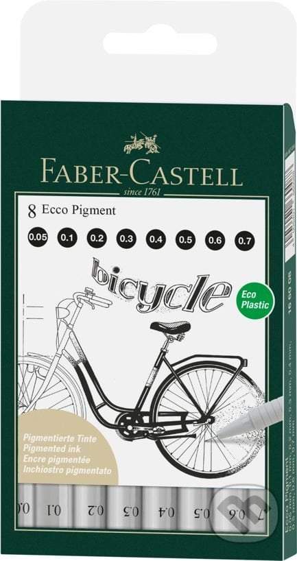 Popisovače Faber-Castell Ecco Pigment - 8 ks, černé