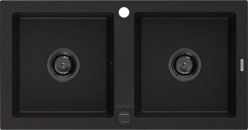 MEXEN/S Mario granitový dřez 2-bowly 820 x 436 mm, černý, černý sifon 6504822000-77-B