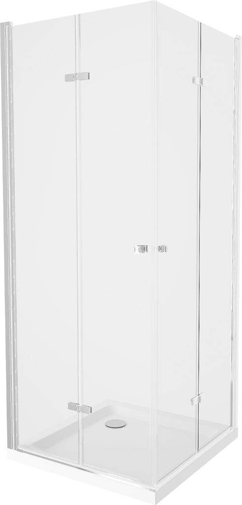 Mexen Roma Duo, sprchový kout s 2-křídlými dveřmi 100 (dveře) x 100 (dveře) cm, 6mm čiré sklo, chromový profil + slim sprchová vanička 5cm bílá, 854-100-100-01-02-4010