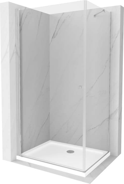 Mexen Pretoria, sprchový kout 90 (dveře) x 110 (stěna) cm, 6mm čiré sklo, chromový profil + bílá sprchová vanička, 852-090-110-01-00-4010