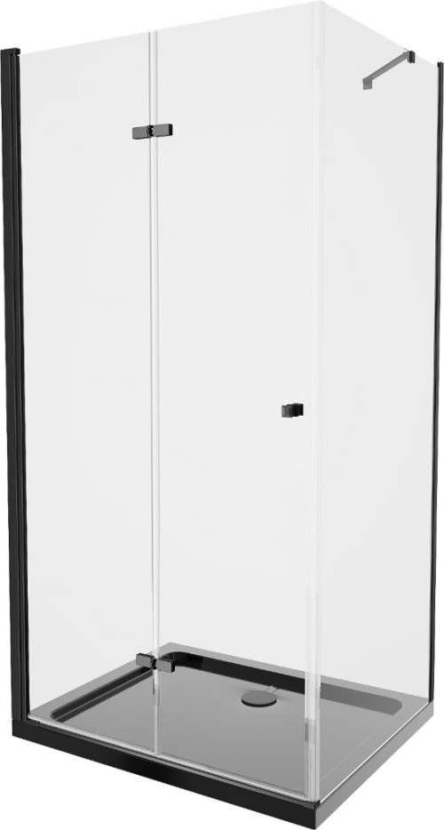 Mexen Lima, sprchový kout se skládacími dveřmi 100 (dveře) x 90 (stěna) cm, 6mm čiré sklo, černý profil + slim sprchová vanička černá s černým sifonem, 856-100-090-70-00-4070B