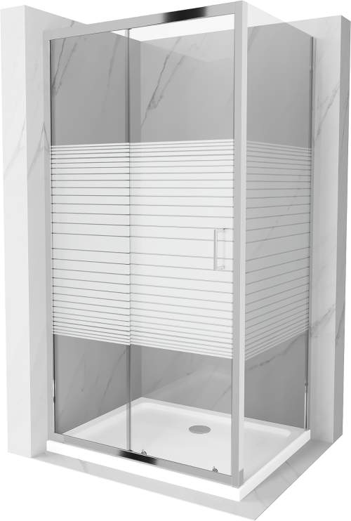 MEXEN/S Apia obdélníkový sprchový kout 140x80 cm, transparent/pruhy, chrom + vanička 840-140-080-01-20-4010