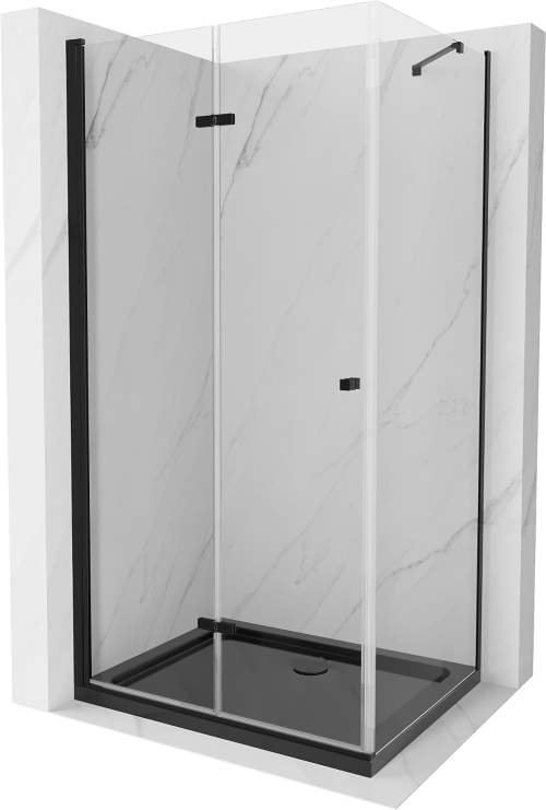 MEXEN/S Lima sprchový kout zalamovací dveře 80 x 100 cm, transparent, černý + Flat černá vanička se sifonem 856-080-100-70-00-4070B