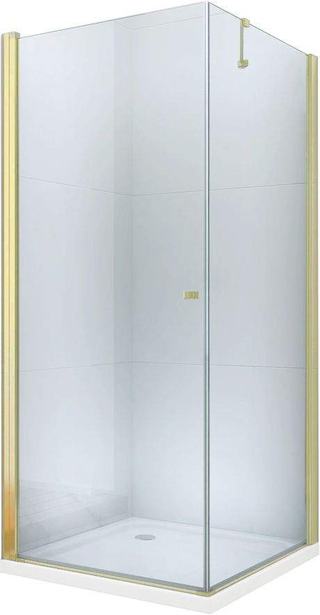Mexen Pretoria sprchový kout 80 x 80 cm, průhledný, zlatý + plochá sprchová vanička-852-080-080-50-00-4010