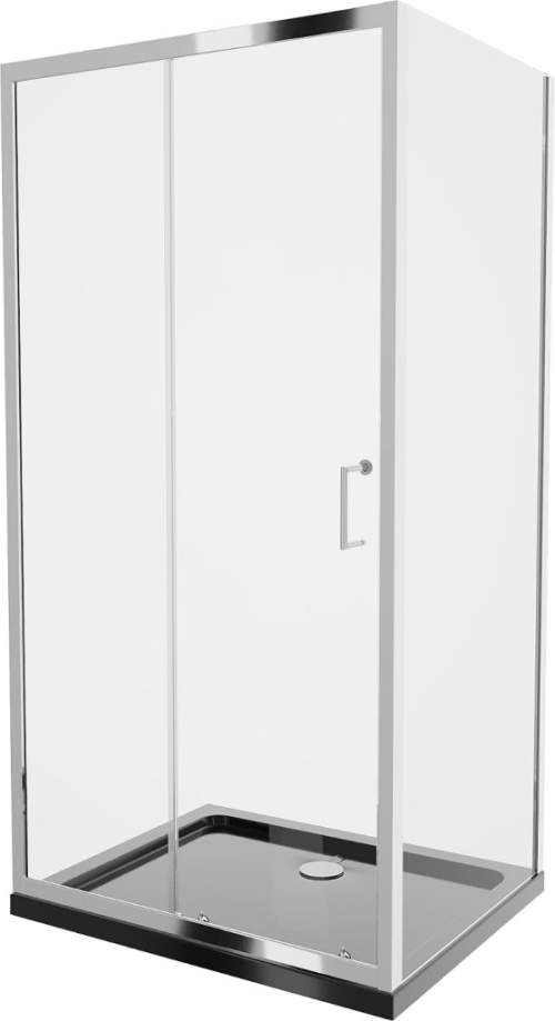 Mexen Apia sprchový kout s posuvnými dveřmi 120 (dveře) x 90 (stěna) cm, 5mm čiré sklo, chromový profil + černá sprchová vanička s chromovým sifonem, 840-120-090-01-00-4070