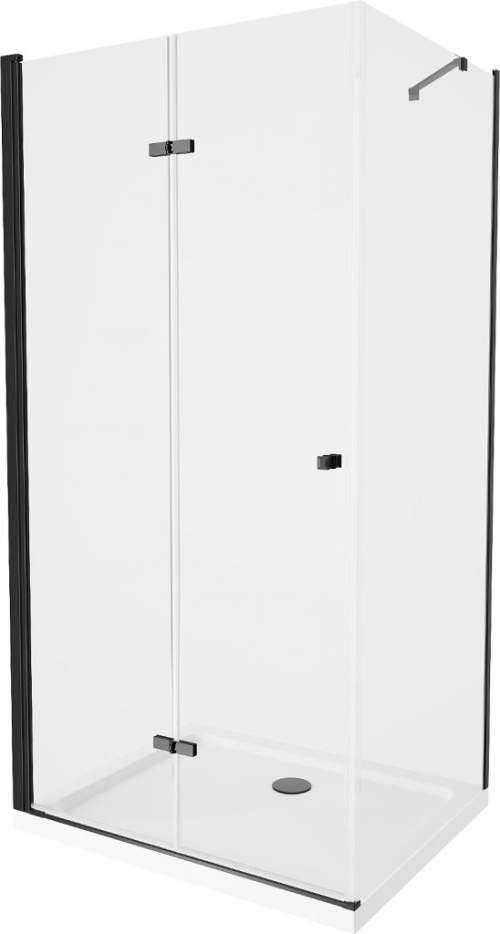 Mexen Lima, sprchový kout se skládacími dveřmi 70 (dveře) x 100 (stěna) cm, 6mm čiré sklo, černý profil + slim sprchová vanička bílá s černým sifonem, 856-070-100-70-00-4010B