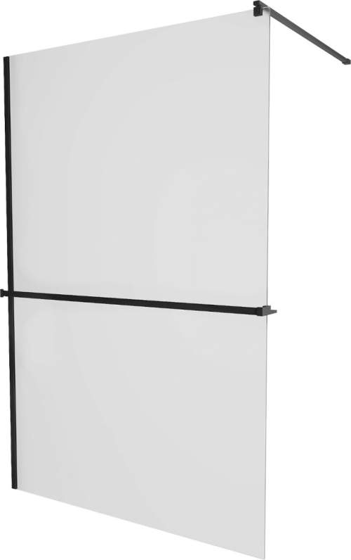 Mexen Kioto+, sprchová zástěna s poličkou a držákem na ručníky 100 x 200 cm, 8mm námraza sklo, černý profil, 800-100-121-70-30