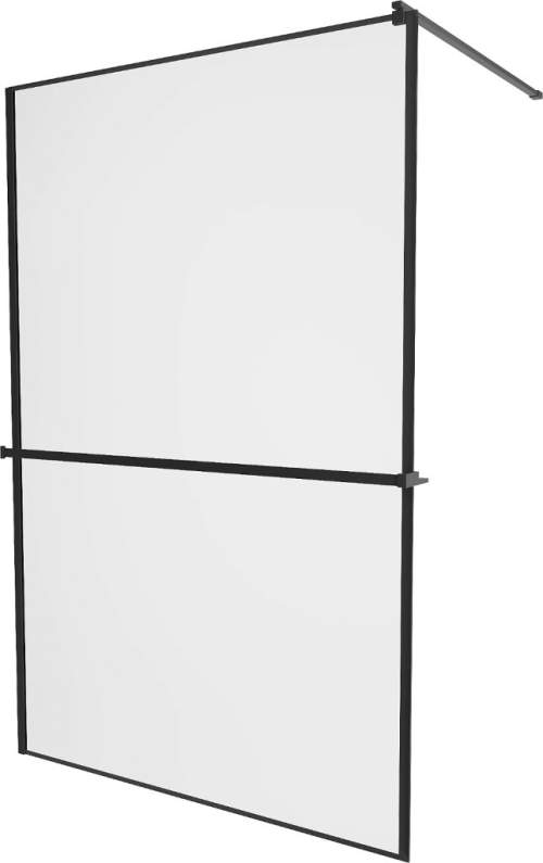 Mexen Kioto+, sprchová zástěna s poličkou a držákem na ručníky 100 x 200 cm, 8mm sklo čiré sklo vzor černý rám, černý profil, 800-100-121-70-70