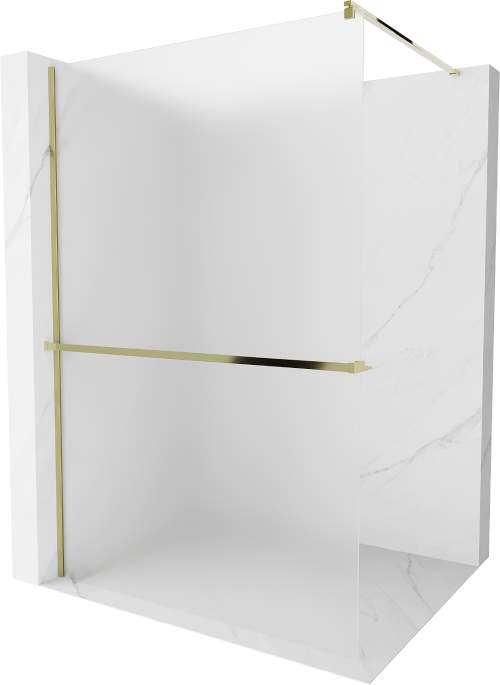MEXEN/S KIOTO Sprchová zástěna WALK-IN s poličkou a držákem ručníků 100 x 200 cm, matné sklo 8 mm, zlatá 800-100-121-50-30