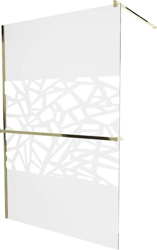 Mexen Kioto+, sprchová zástěna s poličkou a držákem na ručníky 100 x 200 cm, 8mm čiré sklo vzor bílý, zlatý profil 800-100-121-50-85