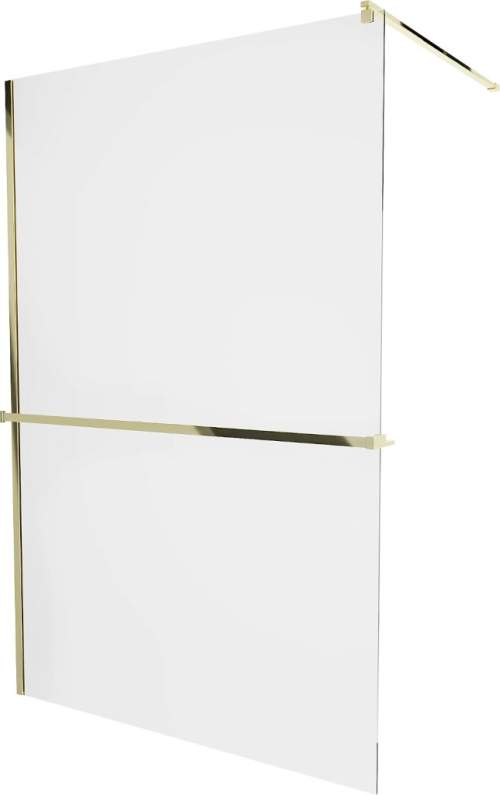 Mexen Kioto+, sprchová zástěna s poličkou a držákem na ručníky 100 x 200 cm, 8mm čiré sklo, zlatý profil, 800-100-121-50-00