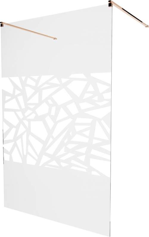 Mexen Kioto, průchozí sprchová zástěna 120 x 200 cm, 8mm sklo čiré/bílý vzor, 2x růžové zlato stabilizační rozpěra, 800-120-002-60-85