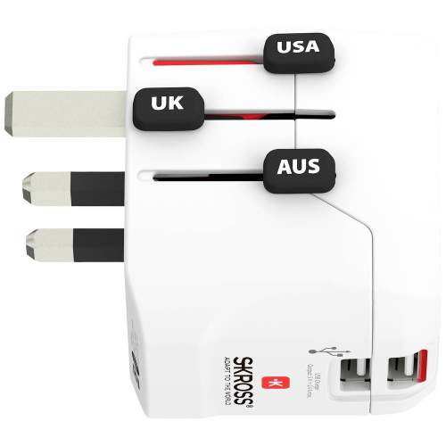 Skross cestovní adaptér PRO Light USB, 6.3A max., vč. USB nabíjení, uzemněný, UK+USA+Austrálie/Čína PA46