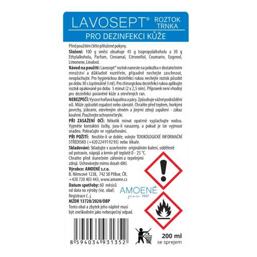 Amoene Lavosept® roztok - dezinfekce s vůni trnky, 200 ml (rozprašovač)