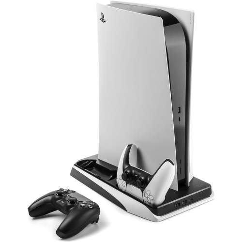 FIXED multifunkční stanice pro PlayStation 5 s chlazením a nabíjením pro dva ovladače DualSense, černo-bílá FIXPS5-MCS-BW