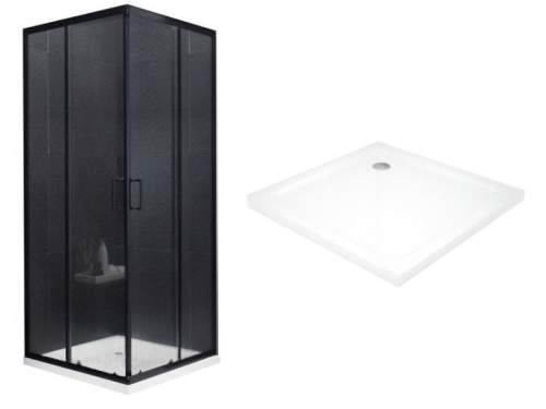 Mexen Rio čtvercový sprchový kout 90 x 90 cm, 5mm sklo, chromový profil-čiré sklo + slim sprchová vanička 5cm, 860-090-090-70-00-4010