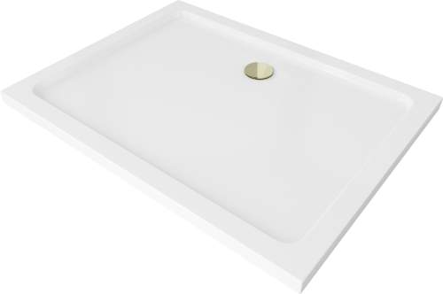 MEXEN/S Flat sprchová vanička obdelníková slim 140 x 100 cm, bílá + zlatý sifon 40101014G