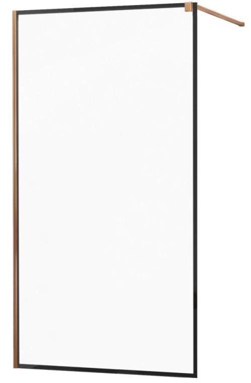Mexen Kioto sprchová zástěna 50x200 cm 8 mm, profil růžové zlato, sklo černý rám, 800-050-101-60-70