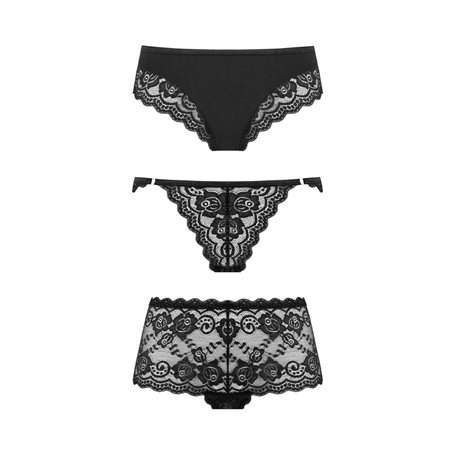 Underneath Eden Panties Set 3ks (Black), komplet krajkové kalhotky L/XL