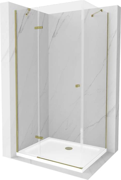 MEXEN/S Roma sprchový kout otevírací 110x90 cm, sklo transparent, zlatá + vanička 854-110-090-50-00-4010
