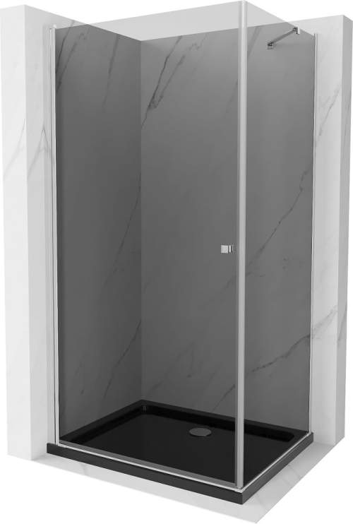 Mexen Pretoria, sprchový kout 80 (dveře) x 110 (stěna) cm, 6mm šedé sklo, chromový profil + černá sprchová vanička, 852-080-110-01-40-4070
