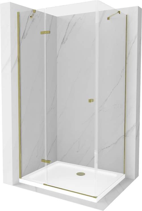 MEXEN/S Roma sprchový kout otevírací 120x70 cm, sklo transparent, zlatá + vanička 854-120-070-50-00-4010