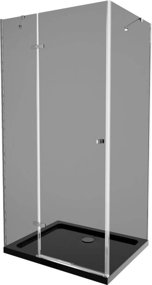 Mexen Roma, sprchový kout s křídlovými dveřmi 90 (dveře) x 100 (stěna) cm, 6mm šedé sklo, chromový profil + slim sprchová vanička černá + chromový sifon, 854-090-100-01-40-4070
