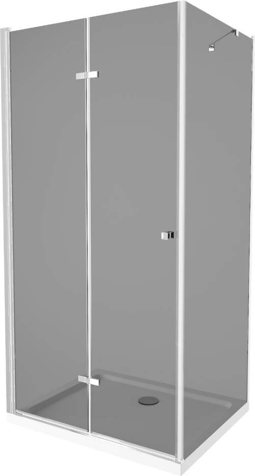 Mexen Lima, sprchový kout se skládacími dveřmi 80 (dveře) x 110 (stěna) cm, 6mm šedé sklo, chromový profil + slim sprchová vanička bílá + chromový sifon, 856-080-100-01-40-4010