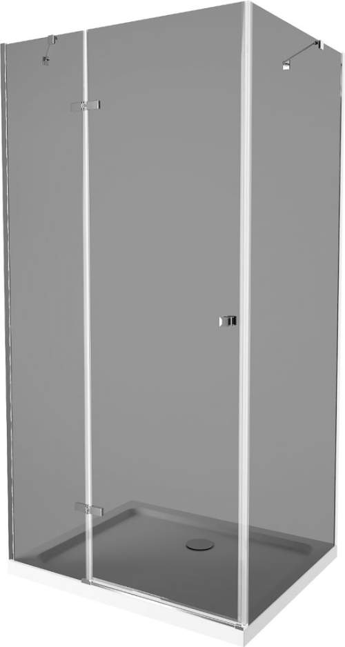 Mexen Roma, sprchový kout s křídlovými dveřmi 110 (dveře) x 90 (stěna) cm, 6mm šedé sklo, chromový profil + slim sprchová vanička bílá + chromový sifon, 854-110-090-01-40-4010