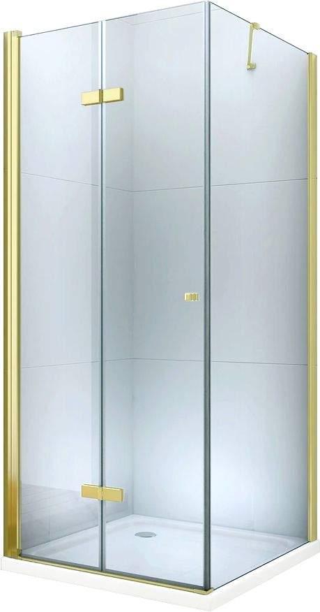 Mexen Lima sprchový kout 90x90cm, 6mm sklo, zlatý profil - čiré sklo + Slim sprchová vanička - 856-090-090-50-00-4010