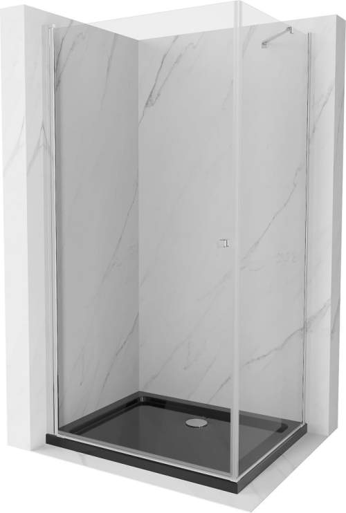 Mexen Pretoria, sprchový kout 70 (dveře) x 110 (stěna) cm, 6mm čiré sklo, chromový profil + černá sprchová vanička, 852-070-110-01-00-4070