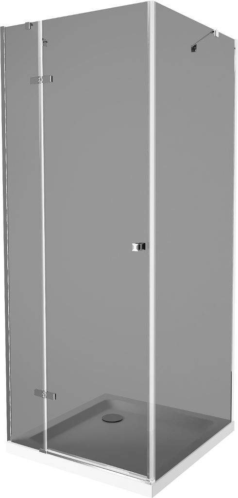 Mexen Roma, sprchový kout s křídlovými dveřmi 90 (dveře) x 90 (stěna) cm, 6mm šedé sklo, chromový profil + slim sprchová vanička bílá + chromový sifon, 854-090-090-01-40-4010