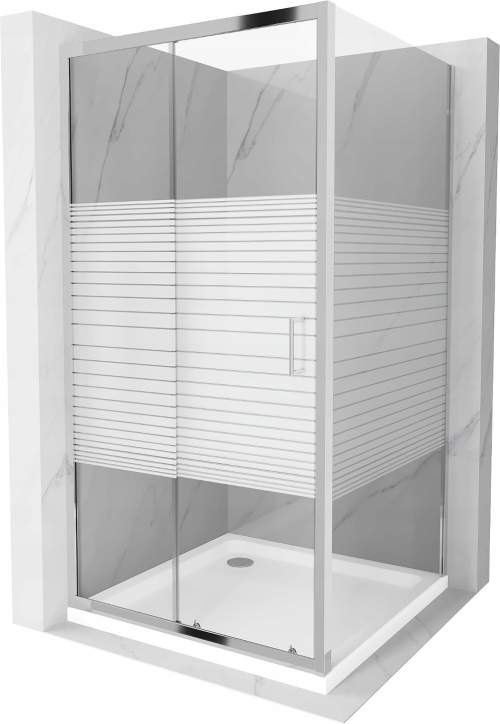MEXEN/S Apia sprchový kout posuvný 100x100 cm, sklo transparent/pruhy, chrom + vanička 840-100-100-01-20-4010
