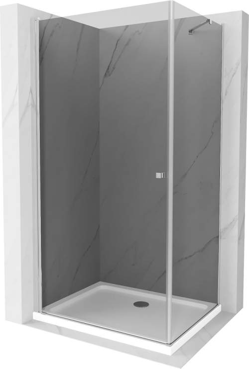 Mexen Pretoria, sprchový kout 80 (dveře) x 70 (stěna) cm, 6mm šedé sklo, chromový profil + bílá sprchová vanička, 852-080-070-01-40-4010