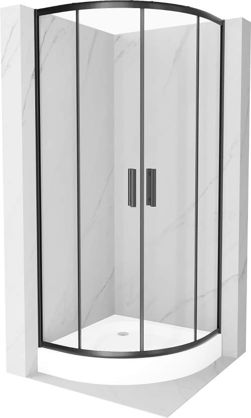 MEXEN/S Rio čtvrtkruhový sprchový kout 70 x 70 cm, transparent, černá + vanička Rio, 863-070-070-70-00-4710