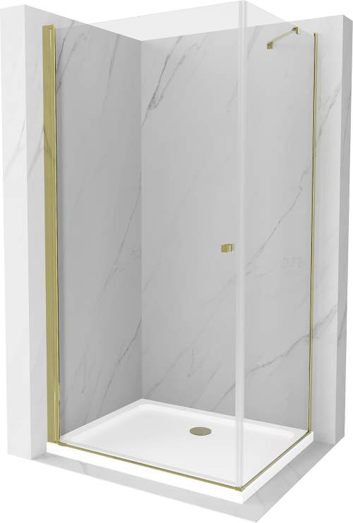 Mexen Lima sprchový kout se skládacími dveřmi 90 x 100 cm, 6mm čiré sklo, zlatý profil + sprchová vanička, 852-090-100-50-00-4010