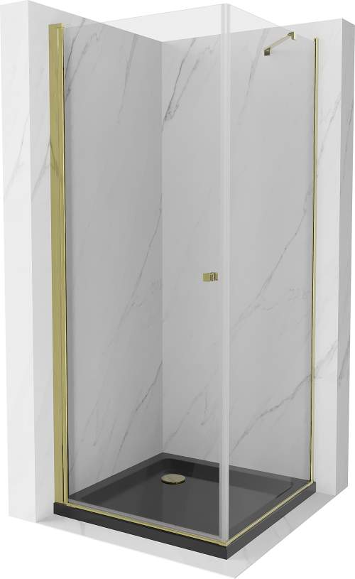 MEXEN/S Pretoria sprchový kout 90x90 cm, transparent, zlatá + sprchová vanička včetně sifonu 852-090-090-50-00-4070G