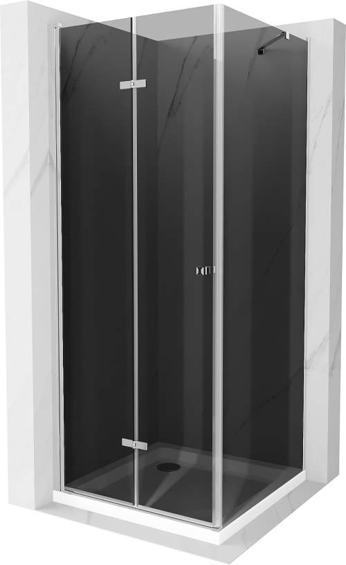 Mexen Lima, sprchový kout se skládacími dveřmi 100 (dveře) x 100 (stěna) cm, 6mm šedé sklo, chromový profil + slim sprchová vanička bílá + chromový sifon, 856-100-100-01-40-4010