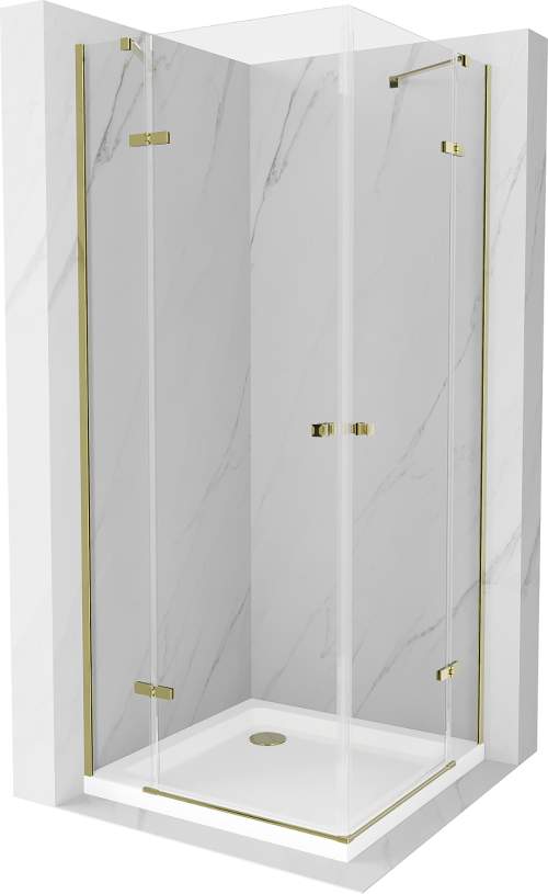 Mexen Roma Duo, sprchový kout 80 (dveře) x 80 (dveře) cm, 6mm čiré sklo, zlatý profil + sprchová vanička, 854-080-080-50-02-4010G