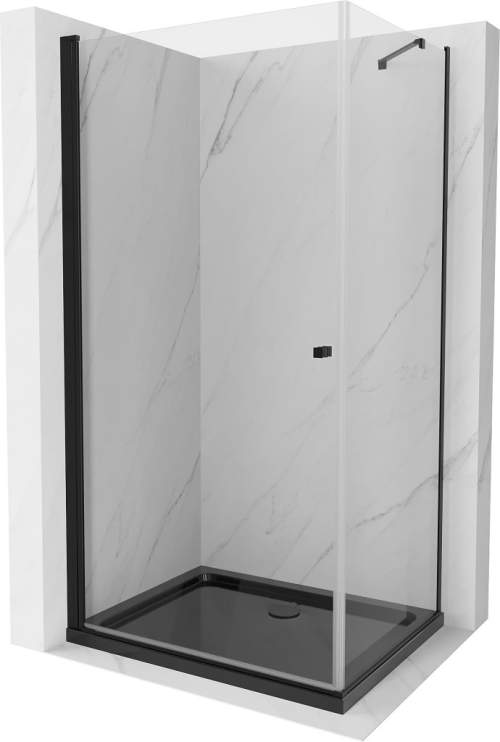 Mexen Pretoria, sprchový kout 70 (dveře) x 110 (stěna) cm, 6mm čiré sklo, černý profil + černá sprchová vanička, 852-070-110-70-00-4070B