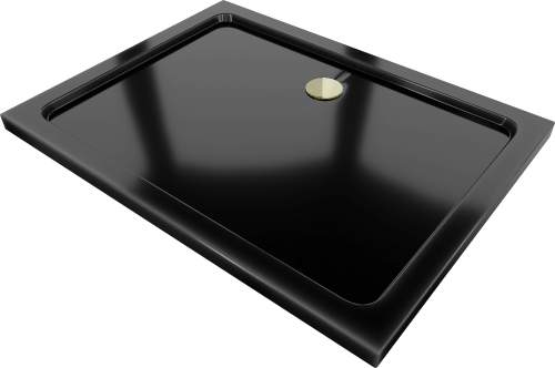 MEXEN/S Flat sprchová vanička obdelníková slim 140 x 100 cm, černá + zlatý sifon 40701014G